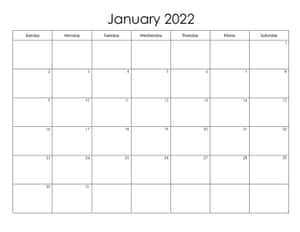 2022年1月日曆，帶有空白的日期框。 — 冬季風景 壁紙