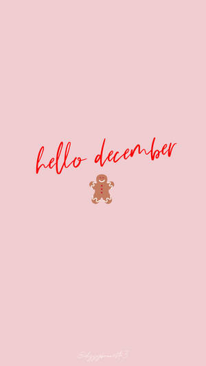 粉紅色背景，上面有紅色 hello december 文字和一個薑餅人。 — 聖誕節手機 壁紙