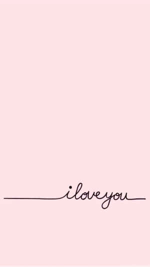 粉紅色背景，黑色草書文字 i love you 位於線條下方。 — 紅色美學 iPhone 壁紙