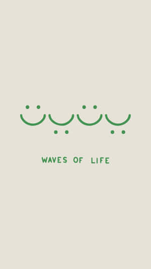米色背景上文字 waves of life 上方的綠色笑臉波浪圖示。 — 快樂 壁紙