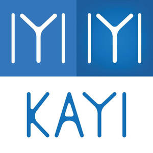 藍白簡約標誌，帶有風格化文字 IYI 和 KAYI。 — 藍白 壁紙