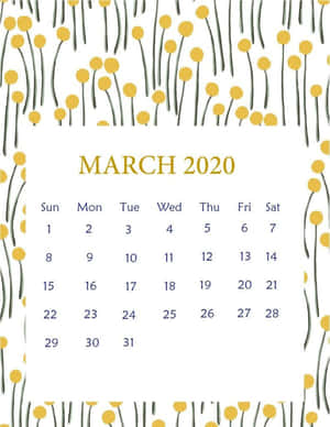 2020年3月月曆，帶有黃色蒲公英邊框設計。 — 冬季風景 壁紙