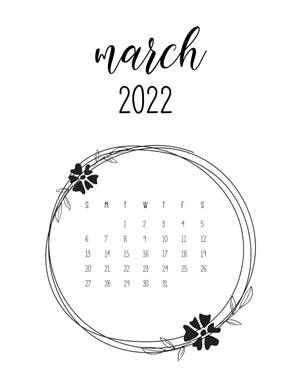 帶有圓形花環邊框的2022年3月日曆。 — 三月 壁紙