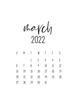 2022年3月日曆，手寫風格和整潔網格佈局。 — 三月 壁紙