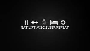 黑色背景上帶有文字 eat lift misc sleep repeat 的健身常規圖標
