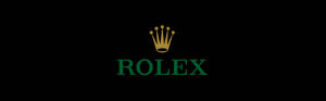 黑色背景上綠色 ROLEX 文字上方的金色皇冠標誌