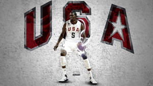 Kevin Durant 身穿美國隊籃球服，背後有粗體紅色 USA 字樣，正在運球。 — 酷籃球 壁紙