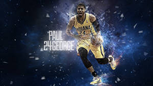Paul George 身穿印第安納溜馬球衣，在星空宇宙背景中騰空。 — 保羅·喬治 壁紙