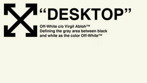 Off-White 品牌標誌，帶有箭頭和文字，位於米白色背景上。