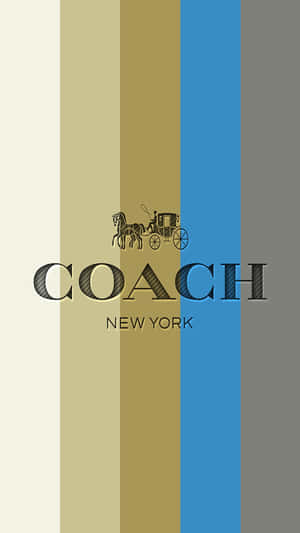 Coach New York 標誌，帶有馬和馬車，位於垂直彩色條紋上。 — 教練 壁紙