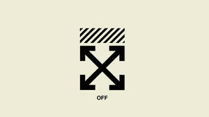米色背景上帶有箭頭和條紋頂部的黑色 Off-White 標誌。 — Off white 標誌 壁紙