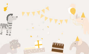 生日派對上帶著蛋糕和氣球的節日動物。 — 幼年動物 壁紙