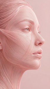 以柔和粉紅線條繪製的女性臉部極簡數位肖像。 — iPhone 7 壁紙