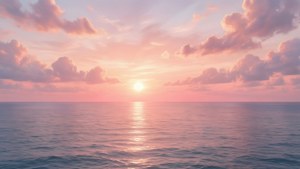 海上的日落，有粉紅雲朵和水面上的金色倒影 — 1280x720 壁紙