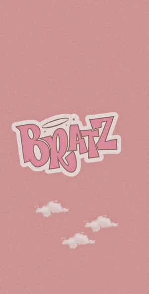Bratz標誌，帶有天使光環和雲朵，背景為粉紅色。 — Bratz 美學 GIF 壁紙