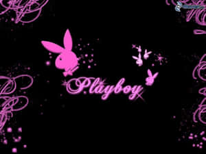 黑色背景上帶有閃爍和漩渦的粉紅色Playboy標誌 — 花花公子 GIF 壁紙