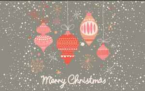 粉紅色和紅色的聖誕裝飾，帶有雪花和Merry Christmas文字，背景為灰色。 — 溫馨聖誕氛圍 壁紙