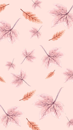 粉紅色水彩葉子散落在柔和的胭脂色背景上。 — 美學粉色GIF 壁紙