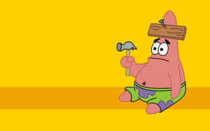 海綿寶寶的 Patrick Star 頭頂釘子和木板，拿著鎚子。 — 派大星 GIF 壁紙