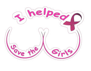 粉紅色絲帶鬍子標誌，帶有文字「I helped Save the Girls」 — 粉紅與白色 壁紙