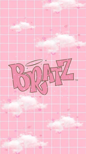 粉紅色網格桌布，帶有雲朵、心形和 Bratz 標誌 — 娃娃 壁紙