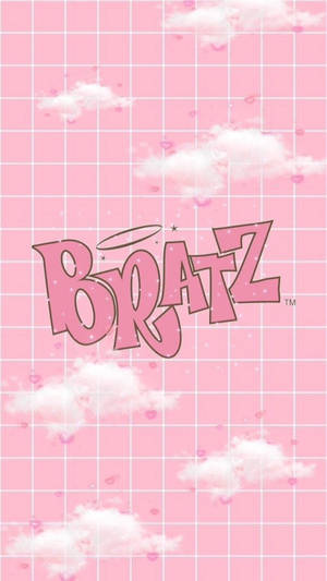 粉紅色網格桌布，搭配雲朵、愛心圖案和 Bratz 標誌