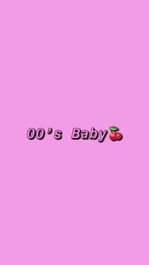 粉紅色背景，中央有「00's Baby」文字和櫻桃表情符號。 — 櫻花 壁紙