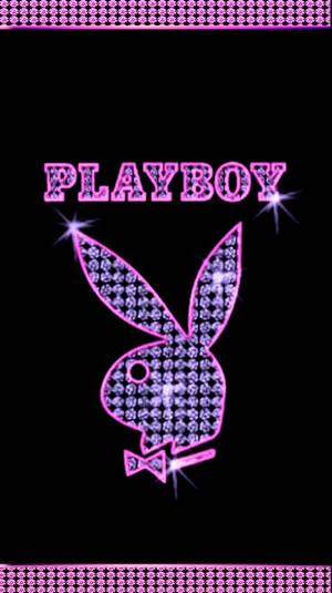 粉紅色閃粉Playboy兔仔標誌，配有蝴蝶結，黑色背景，帶圖案邊框。 — 花花公子 GIF 壁紙