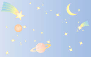 星星、月亮和行星在柔和藍色天空中漂浮的天體場景。 — 2880x1800 壁紙
