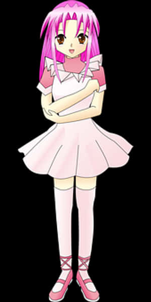粉髮動漫少女站立