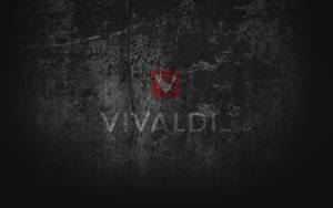 帶有褪色紅色Vivaldi標誌和白色文字的深色混凝土牆。 — 桌面 壁紙