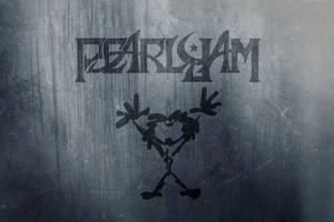Pearl Jam 樂隊標誌與卡通角色在紋理暗牆上。 — 岩石 壁紙