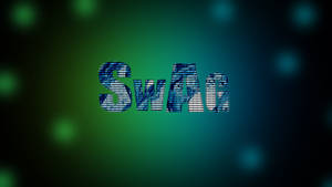 在漸變綠色藍綠色背景上發光並帶有散景燈光的藍色條紋文字 SwAg。 — 時尚感 壁紙