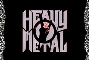 黑色背景上帶有銀色紋理和舉起拳頭圖案的 heavy metal 標誌。 — 金屬質感 壁紙