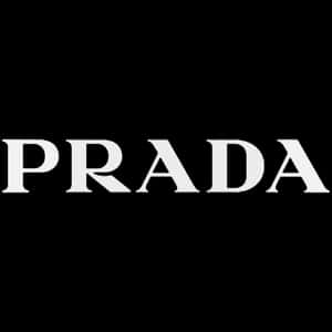 Prada 品牌標誌以白色文字顯示在黑色背景上 — 普拉巴斯 壁紙