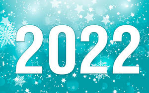 青綠色背景上帶有雪花和星星的白色2022文字 — 新年快樂 2020 壁紙