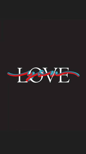 黑色背景上帶有紅色和藍色絲帶設計的「LOVE」字樣 — 愛情電話 壁紙