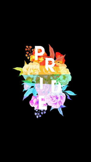 黑色背景上被彩色花朵包圍的Pride文字 — 驕傲 GIF 壁紙