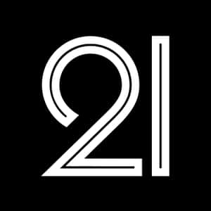 黑底白字的數字21極簡圖形。 — 永遠21 壁紙