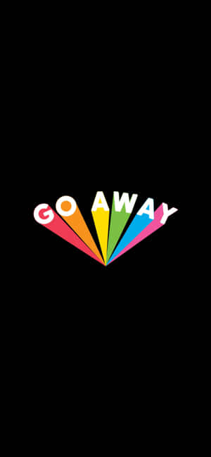 黑色背景上彩虹色扇形文字「GO AWAY」 — iPhone 17 壁紙
