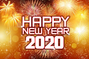Happy New Year 2020 文字配煙火和閃光 — 新年快樂 2020 壁紙