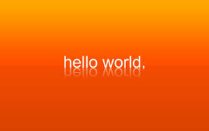 白色文字 hello world 帶有倒影，位於橙色漸變背景上 — 4K程式壁紙