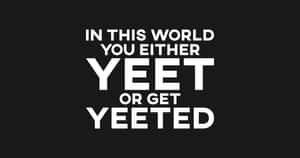 黑色背景上的粗體白色文字寫著「IN THIS WORLD YOU EITHER YEET OR GET YEETED」。 — 中性 壁紙