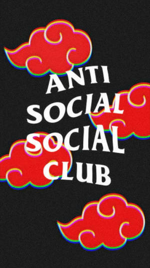 Anti Social Social Club 標誌，帶有紅色雲朵和彩虹輪廓，背景為黑色。 — 社群 壁紙