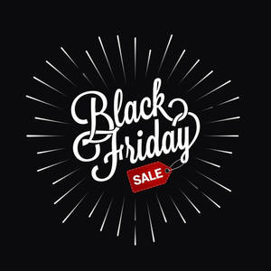 黑色背景上帶有白色文字和紅色標籤的 Black Friday 促銷圖形。