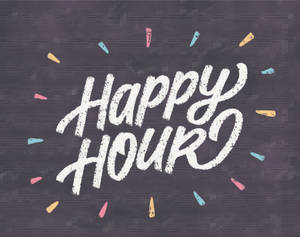 深色紋理背景上帶有彩色紙屑的 Happy Hour 文字 — 黑板 壁紙