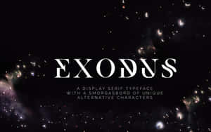 粗體白色襯線文字 Exodus 在帶有發光粒子的黑暗宇宙星雲背景上。 — 太空美學動圖 壁紙