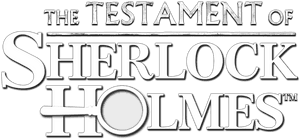 The Testament of Sherlock Holmes 標誌，以放大鏡取代 Holmes 中的 O。