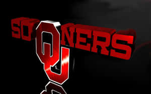 紅色3D文字顯示Sooners，帶白色輪廓，背景深色 — 奧克拉荷馬 壁紙