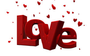 白色背景上紅色3D love字樣搭配漂浮的心形。 — 我愛你 壁紙